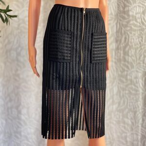 Sweewë Paris Black Sheer Mesh Midi Skirt Edgy Futuristic Streetwear Grunge Sz M